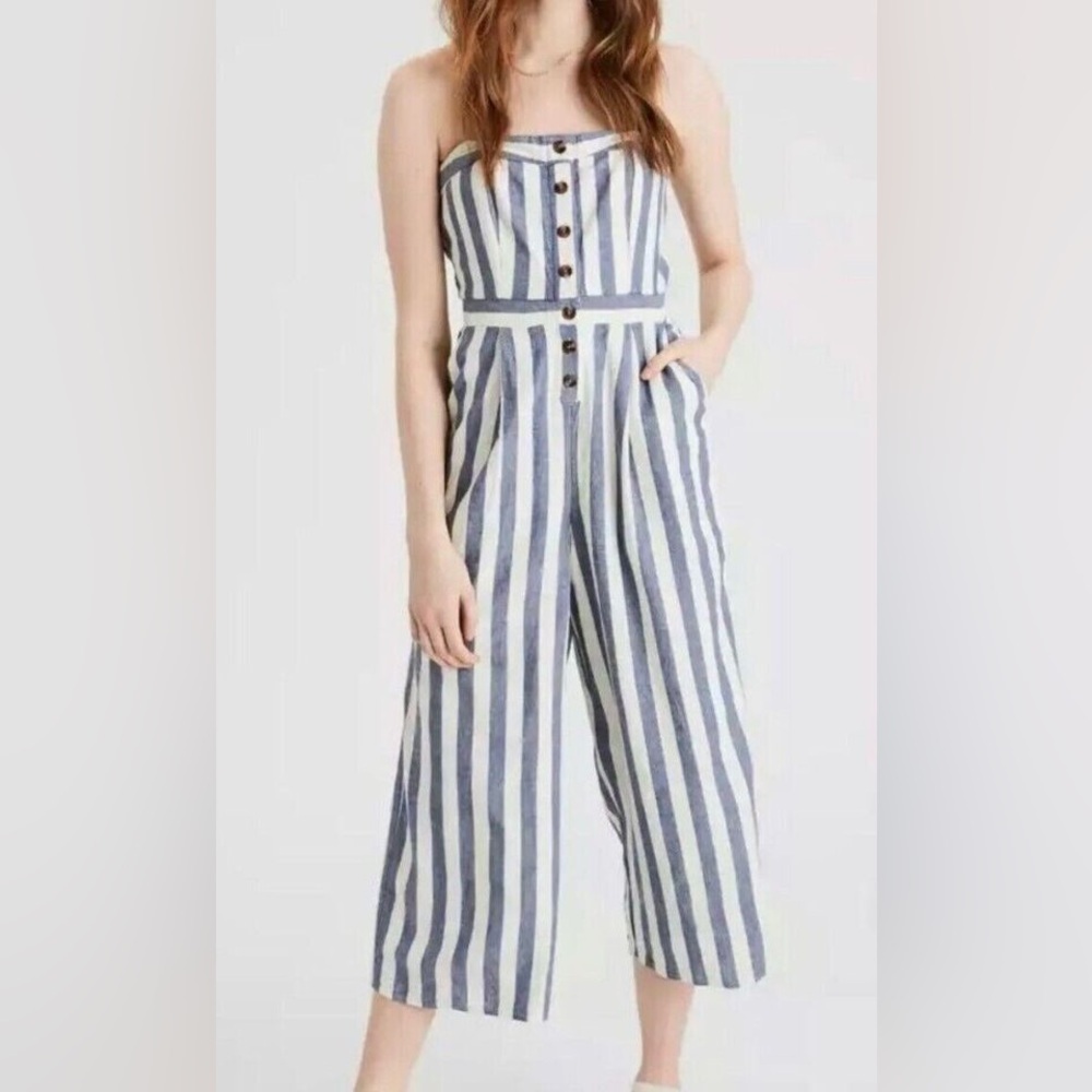 American Eagle Sleeveless Cropped Linen Blend Jumpsuit Size XS